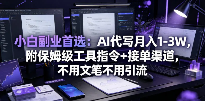 小白副业首选：AI代写月入1-3W，附保姆级工具指令+接单渠道，不用文笔不用引流【揭秘】-来缘阁
