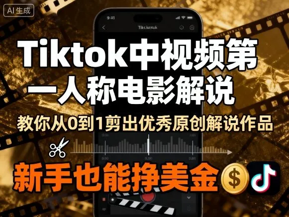 Tiktok中视频第一人称电影解说，教你从0到1剪出一个优秀的原创解说作品，新手也能挣美金-来缘阁