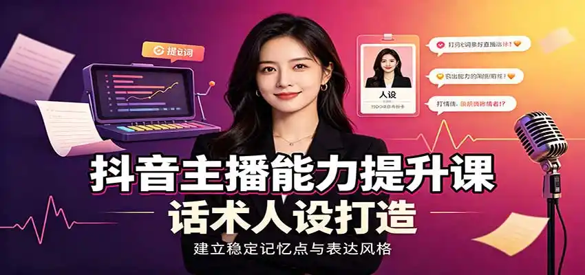 抖音主播能力提升课：账号底层逻辑，直播间搭建调试，话术人设打造全套教学-来缘阁