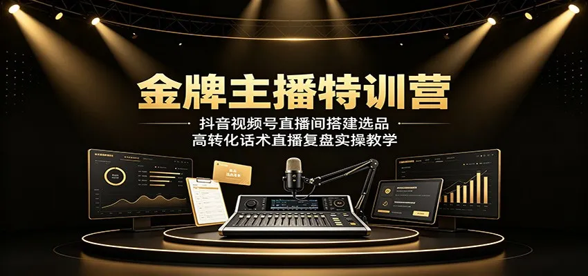 金牌主播特训营：抖音视频号直播间搭建选品，高转化话术直播复盘实操教学-来缘阁