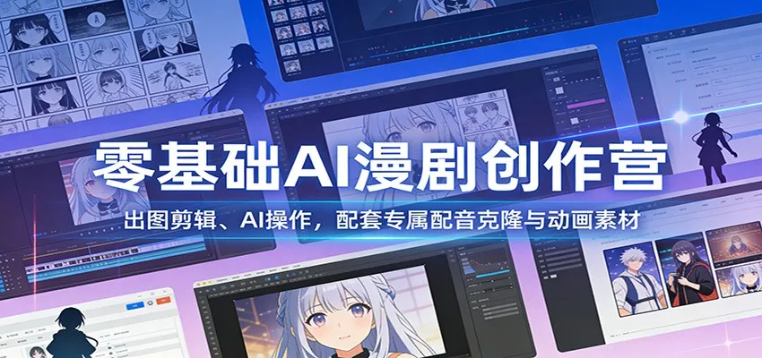 零基础AI漫剧创作营:出图剪辑、AI操作,配套专属配音克隆与动画素材-来缘阁