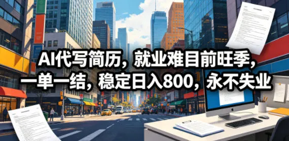 AI代写简历，就业难目前旺季，一单一结，稳定日入800，永不失业-来缘阁