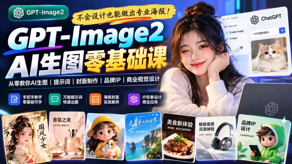 不会设计也能做出专业海报！GPT-Image2从零教你AI生图、提示词、封面制作、品牌IP与商业视觉设计-来缘阁