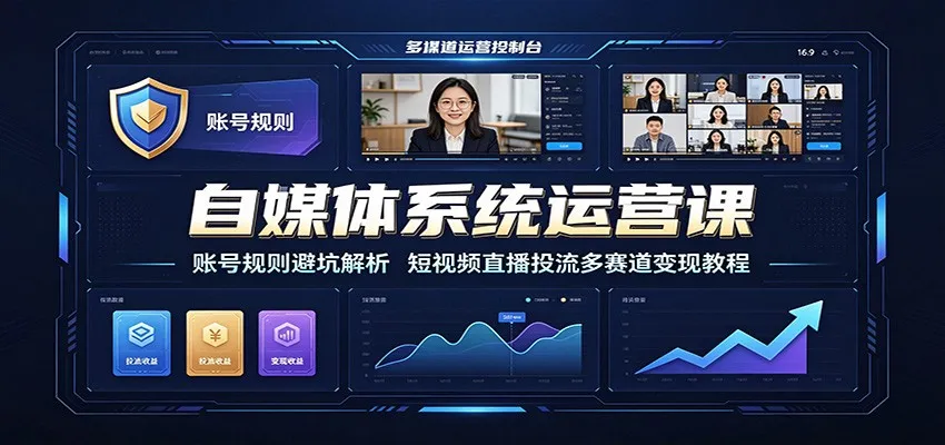 自媒体系统运营课：账号规则避坑解析，短视频直播投流多赛道变现教程-来缘阁