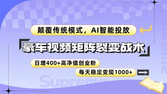 豪车视频矩阵裂变战术，颠覆传统模式，AI智能投放，日增400+高净值创业…-来缘阁