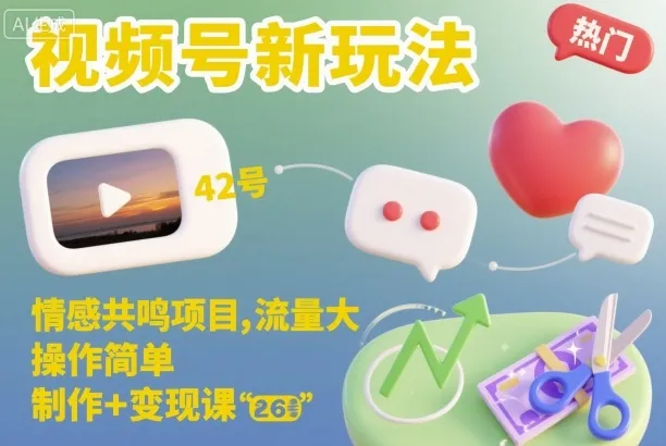 视频号新玩法，情感共鸣项目，流量大，操作简单，制作+变现课-来缘阁