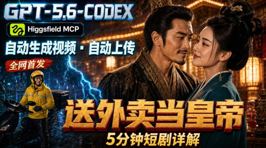 GPT-5.6 Codex+Higgsfield MCP:一条指令生成5分钟短剧并自动上传YouTube(油管)-来缘阁