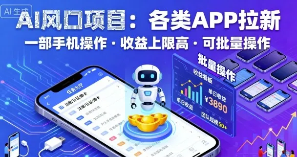 AI风口项目,各类APP拉新,一部手机就可以操作,收益上限高,可批量操作-来缘阁