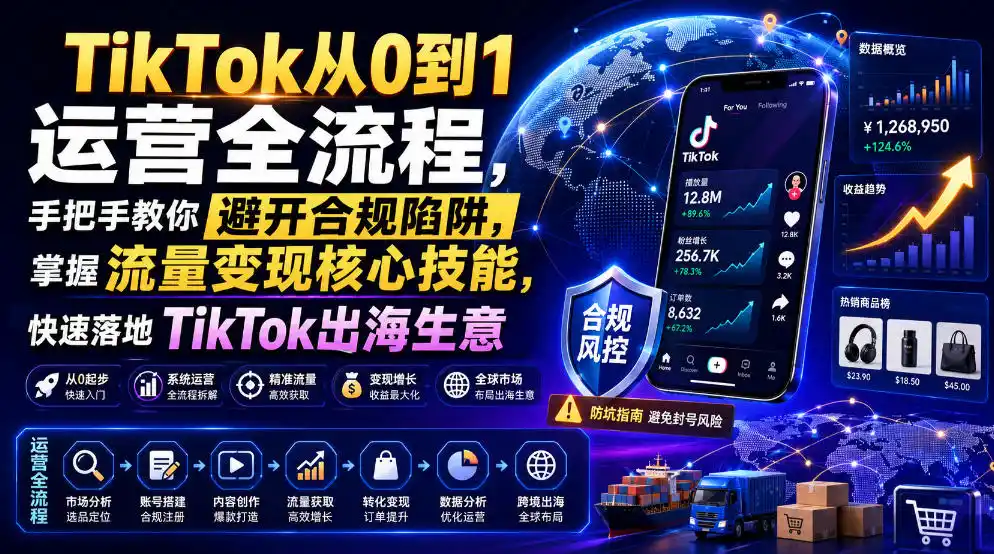 TikTok从0到1运营全流程，手把手教你避开合规陷阱，掌握流量变现核心技能，快速落地TikTok出海生意(更新8月)-来缘阁