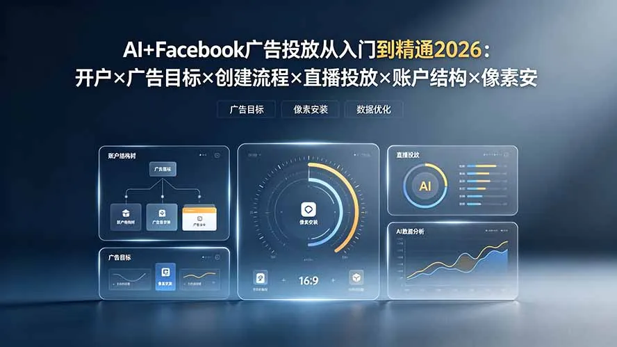 AI+Facebook广告投放从入门到精通2026:开户×广告目标×创建流程×直播投放×账户结构×像素安装×AI赋能-来缘阁