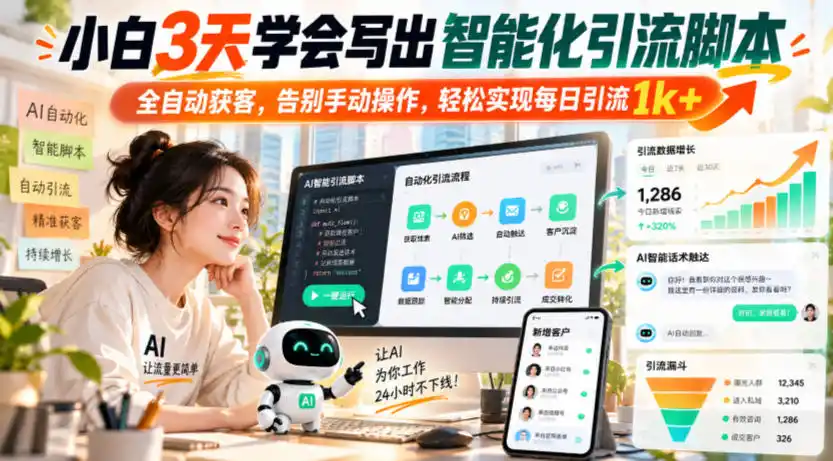 小白3天学会写出智能化引流脚本，全自动获客，告别手动操作，轻松实现每日引流1k+-来缘阁