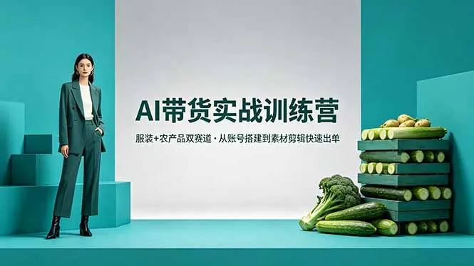 AI带货实战训练营，服装+农产品双赛道，从账号搭建到素材剪辑快速出单-来缘阁