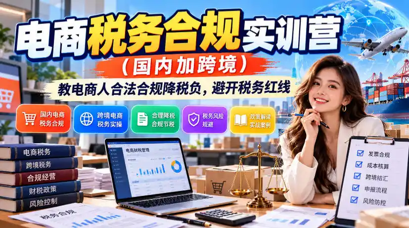 电商税务合规实训营(国内加跨境)，教电商人合法合规降税负，避开税务红线-来缘阁