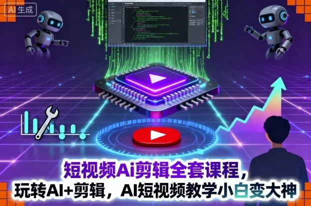 短视频Ai剪辑全套课程，玩转AI+剪辑，AI短视频教学小白变大神-来缘阁