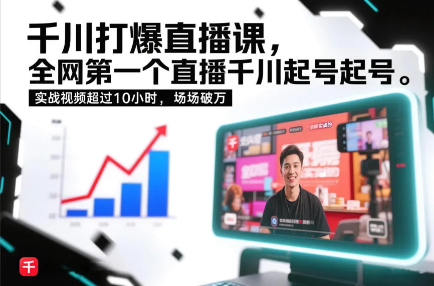 千川打爆直播课，全网第一个直播千川起号录屏实战的，实战视频超过10小时，场场破万-来缘阁