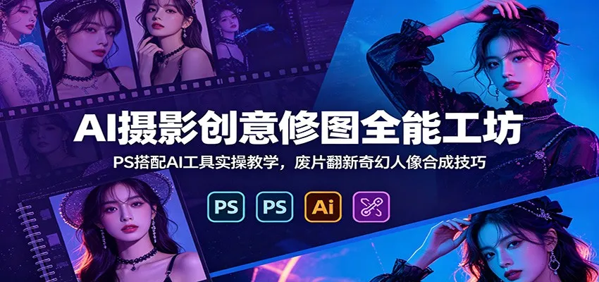 AI摄影创意修图全能工坊：PS搭配AI工具实操教学，废片翻新奇幻人像合成技巧-来缘阁