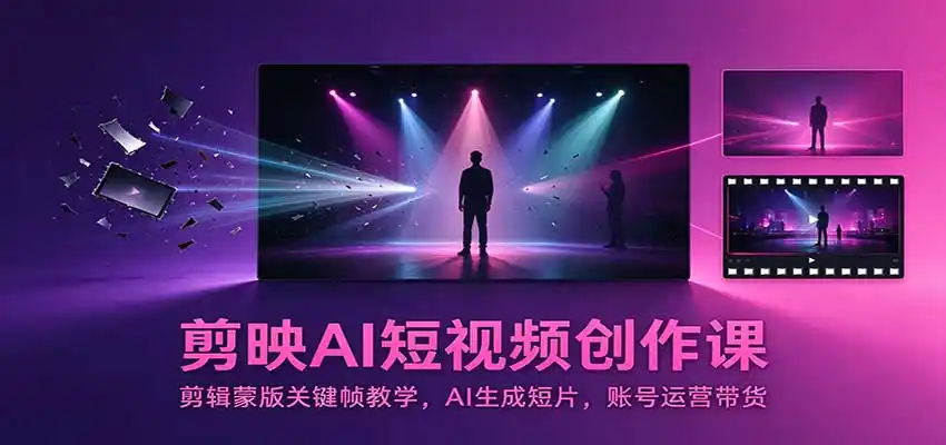剪映AI短视频创作课：剪辑蒙版关键帧教学，AI生成短片，账号运营带货-来缘阁