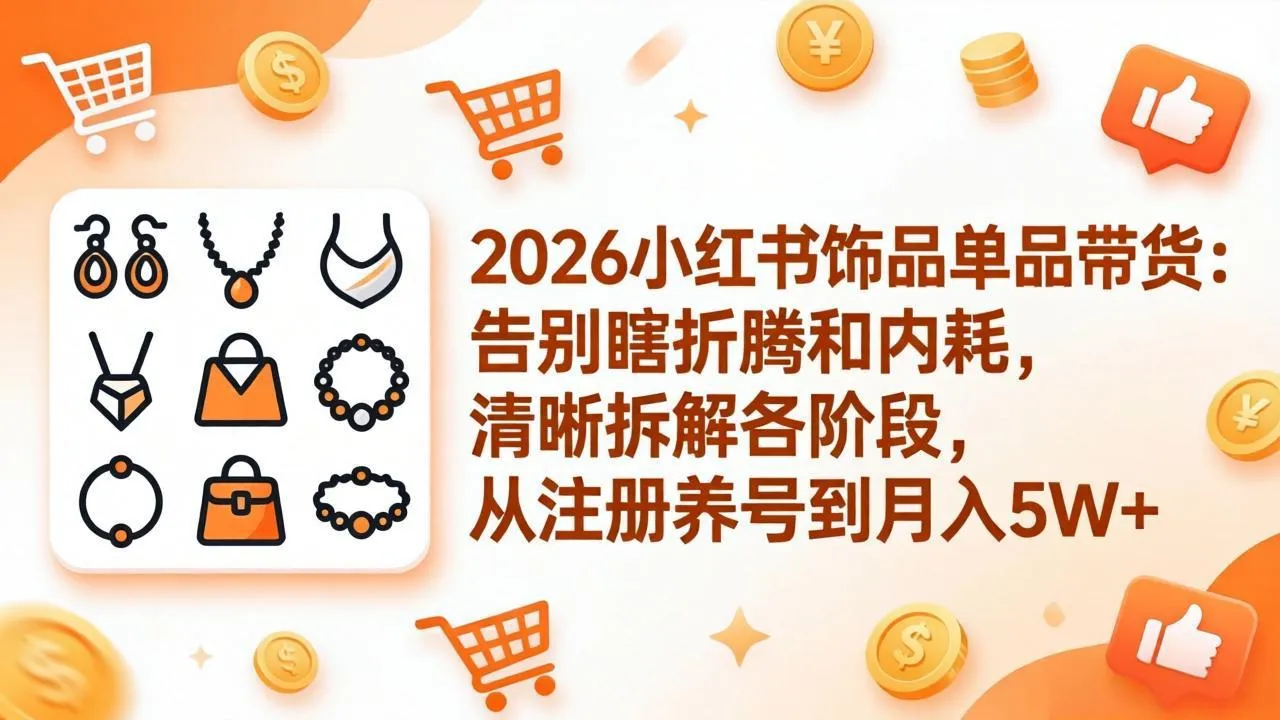 2026小红书饰品单品带货：告别瞎折腾和内耗，清晰拆解各阶段，从注册养号到月入5W+-来缘阁