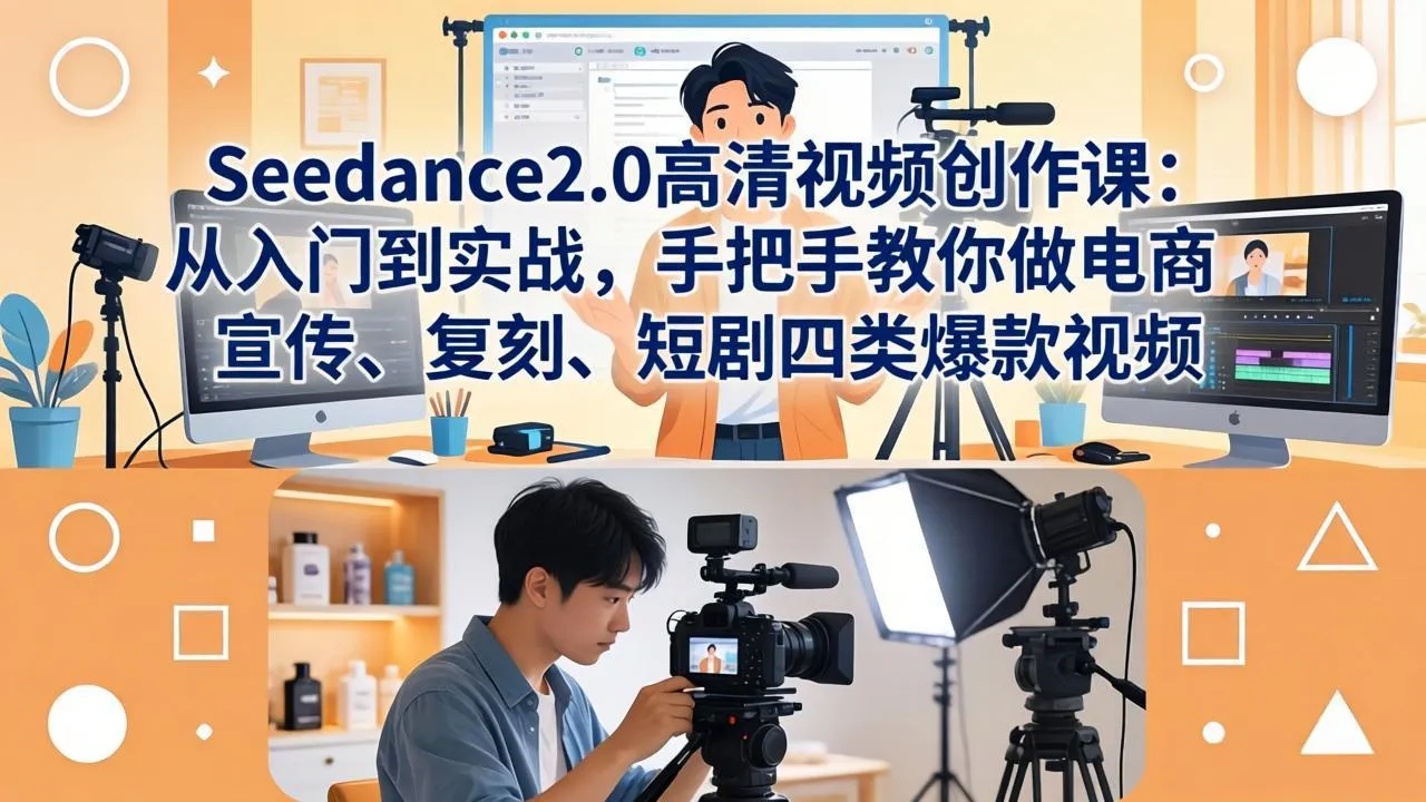 Seedance2.0高清视频创作课:从入门到实战,手把手教你做电商、宣传、复刻、短剧四类爆款视频-来缘阁