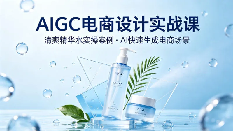 AIGC电商设计实战课，以清爽精华水为实操案例，教你用AI快速生成电商场景-来缘阁