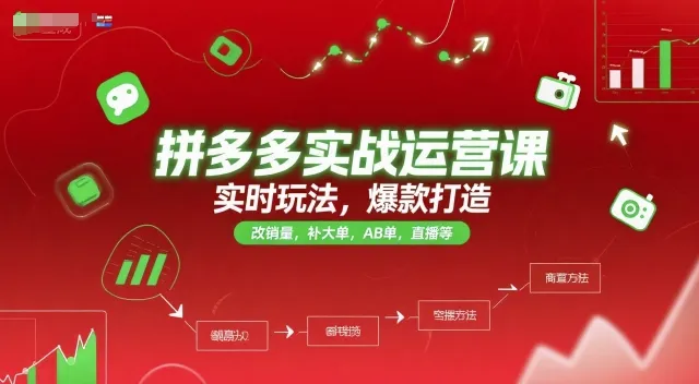 拼多多实战运营课，实时玩法，爆款打造，改销量，补大单，AB单，直播等(更新2025月)-来缘阁