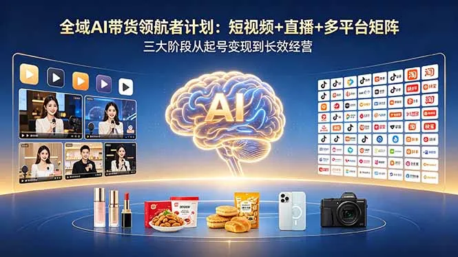 全域AI带货领航者计划:短视频+直播+多平台矩阵,三大阶段从起号变现到长效经营-来缘阁