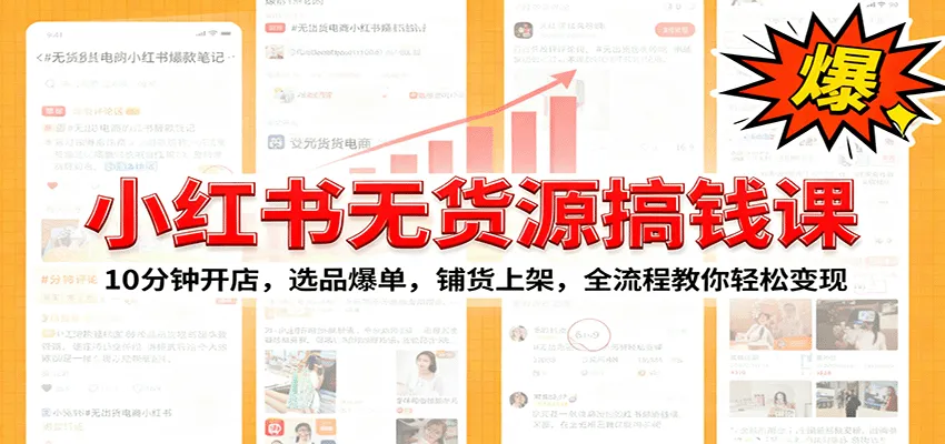 小红书无货源爆单课:10分钟开店,选品爆单,铺货上架,全流程教你轻松变现-来缘阁