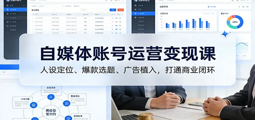 自媒体账号运营变现课:人设定位、爆款选题、广告植入,打通商业闭环-来缘阁