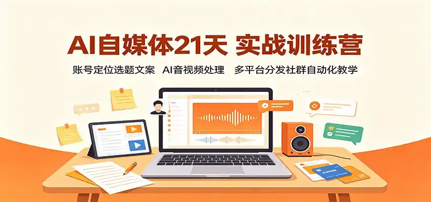 AI自媒体21天实战训练营：账号定位选题文案，AI音视频处理，多平台分发社群自动化教学-来缘阁