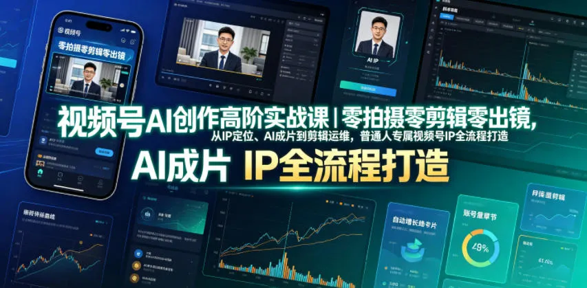 视频号AI创作高阶实战课｜零拍摄零剪辑零出镜，从IP定位、AI成片到剪辑运维，普通人专属视频号IP全流程打造-来缘阁