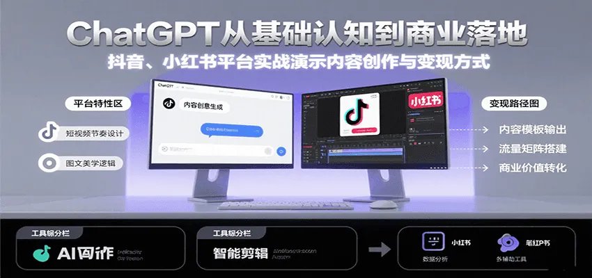 ChatGPT从基础认知到商业落地,实战演示抖音、小红书等平台的内容创作与变现-来缘阁