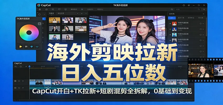 海外剪映拉新日入五位数：CapCut开白+TK拉新+短剧混剪全拆解，0基础到变现-来缘阁