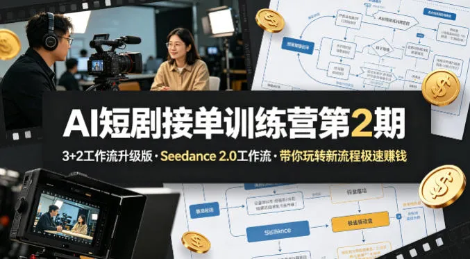 AI短剧接单训练营第2期，3+2工作流升级版，Seedance 2.0工作流，带你玩转新流程极速賺钱-来缘阁