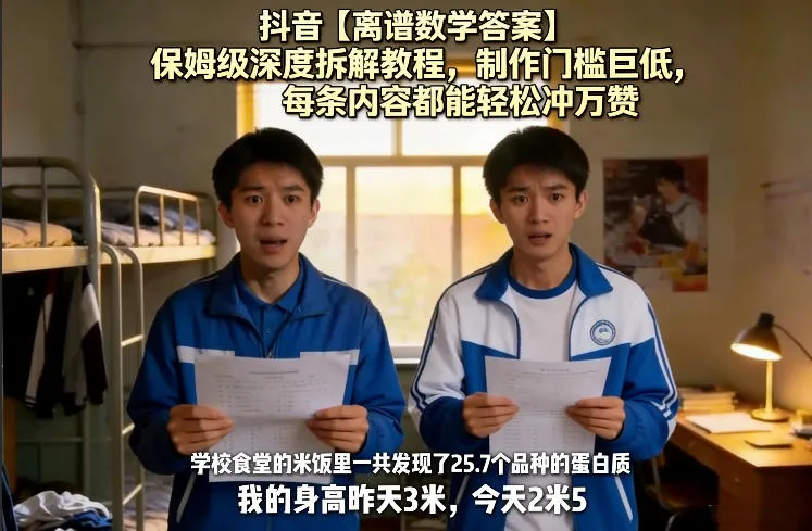 抖音【离谱数学答案】保姆级深度拆解教程，制作门槛巨低，每条内容都能轻松冲万赞，附详细步骤-来缘阁