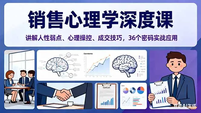 销售心理学深度课，讲解人性弱点、心理操控、成交技巧，36个密码实战应用-来缘阁