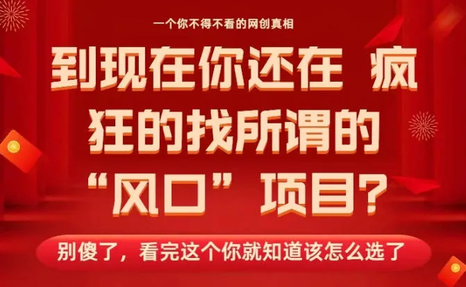 马上26年了，你还在找所谓的风口项目？别傻了，看完这个你全都懂了！【揭秘】-来缘阁