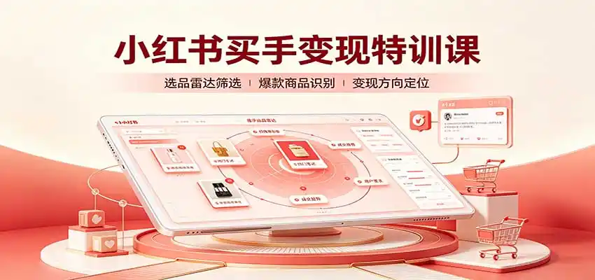 小红书买手变现特训课:账号定位养号起号,选品挂车,笔记标题封面全套教学-来缘阁