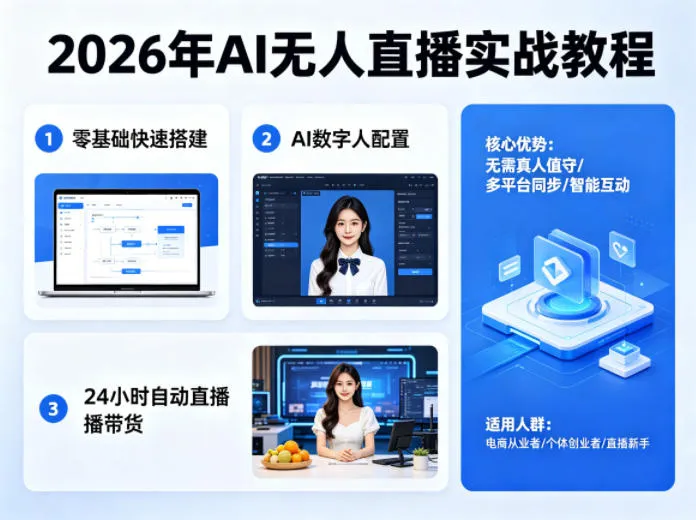 2026年AI无人直播实战教程，零基础也能快速搭建AI数字人无人直播间，实现24小时自动直播带货-来缘阁