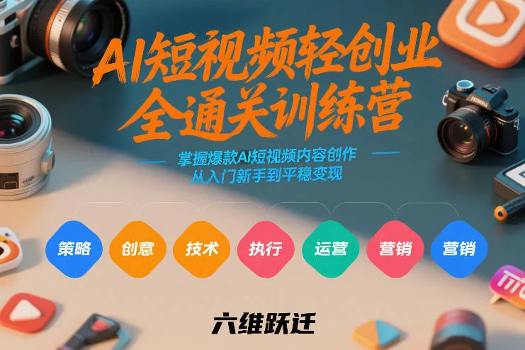 AI短视频轻创业全通关训练营，掌握爆款AI短视频内容创作，从入门新手到平稳变现的六维跃迁-来缘阁