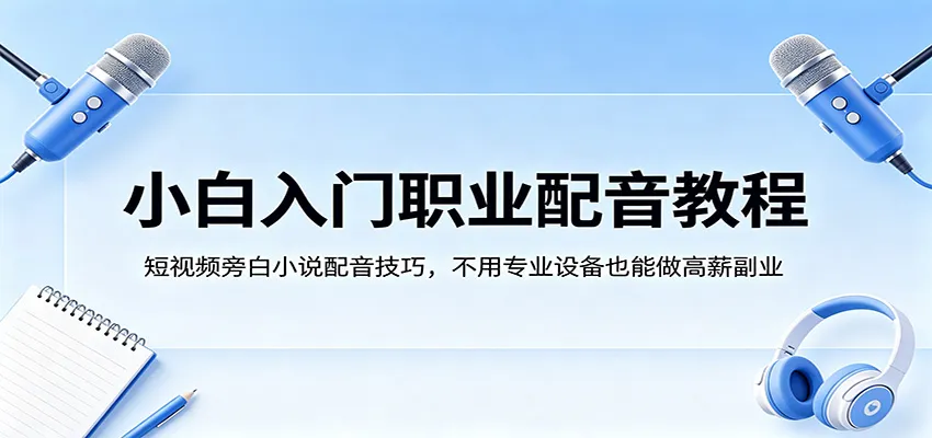 小白入门职业配音教程，短视频旁白小说配音技巧，不用专业设备也能做高薪副业-来缘阁