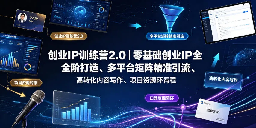 创业IP训练营2.0|零基础创业IP全阶打造、多平台矩阵精准引流、高转化内容写作、项目资源对接与口碑变现闭环课程-来缘阁