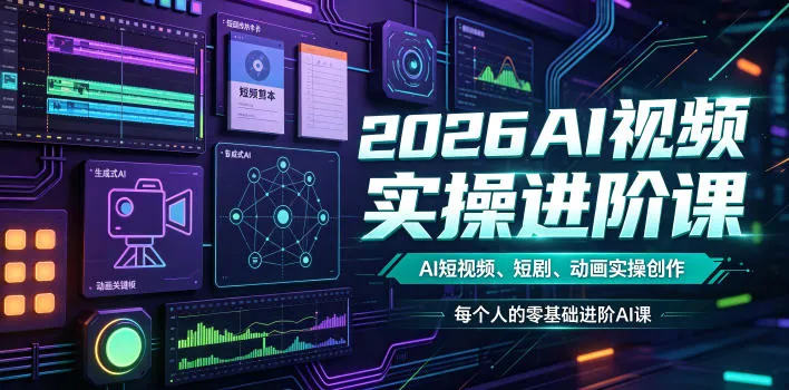 2026AI视频实操进阶课,AI短视频、短剧、动画实操创作,每个人的零基础进阶ai课-来缘阁