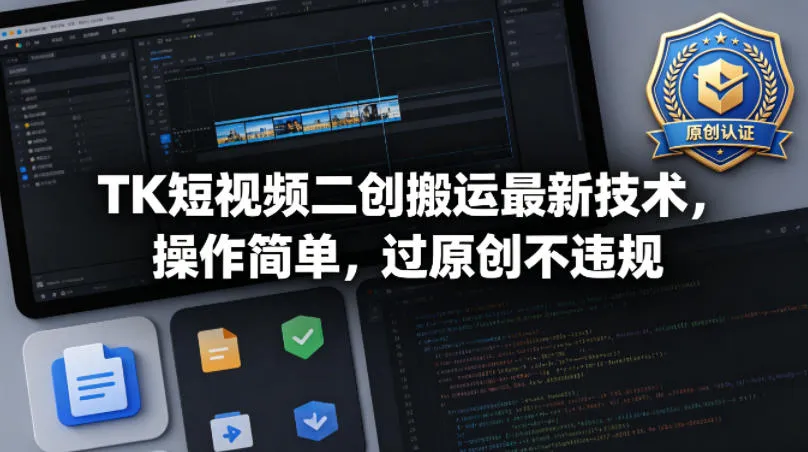 TK短视频二创搬运最新技术，操作简单，过原创不违规-来缘阁