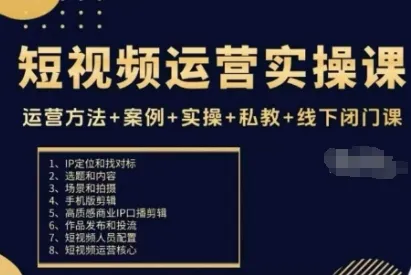 短视频运营实操课，运营方法+案例+实操+私教+线下闭门课-来缘阁