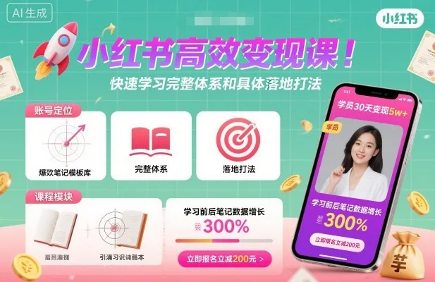 小红书高效变现课，快速学习小红书完整体系和具体落地打法-来缘阁