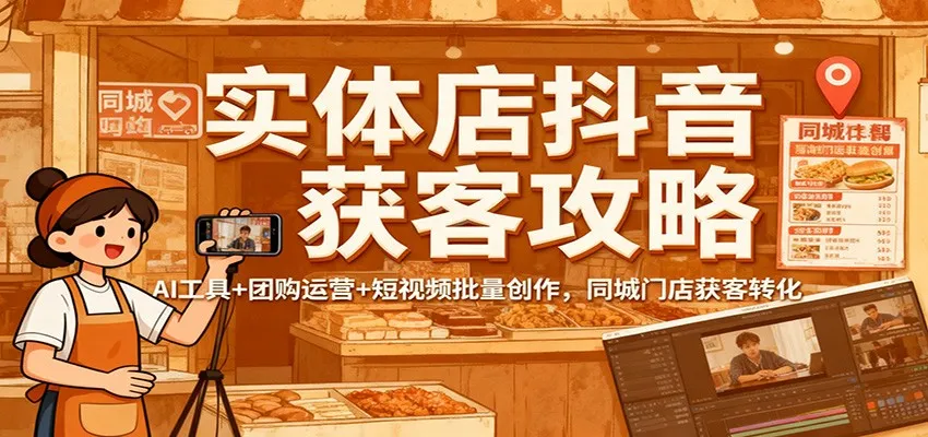 实体店抖音获客攻略：AI工具+团购运营+短视频批量创作，同城门店获客转化-来缘阁
