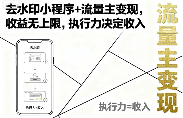去水印小程序+流量主变现，收益无上限，执行力决定收入-来缘阁