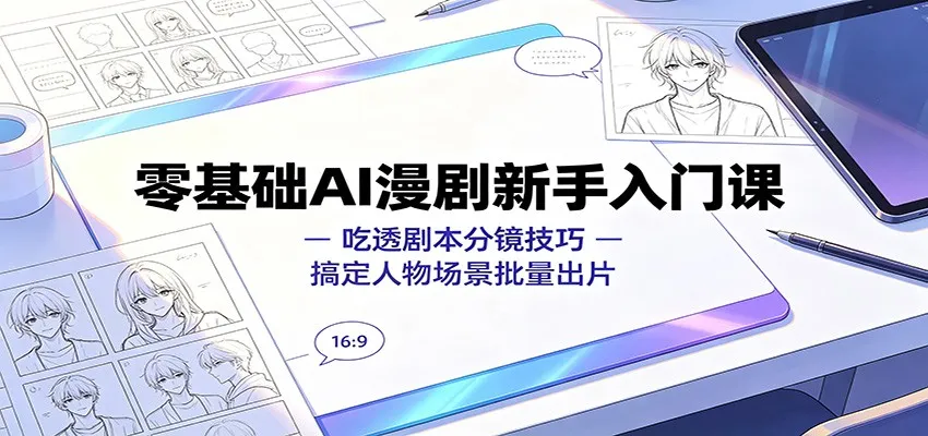 零基础AI漫剧新手入门课：吃透剧本分镜技巧，搞定人物场景批量出片-来缘阁