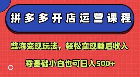 拼多多开店运营课程：蓝海变现玩法，轻松实现睡后收入，零基础小白也可日入5张-来缘阁