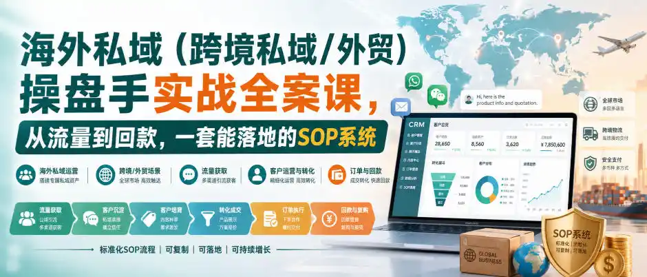 海外私域(跨境私域/外贸)操盘手实战全案课,从流量到回款,一套能落地的SOP系统-来缘阁